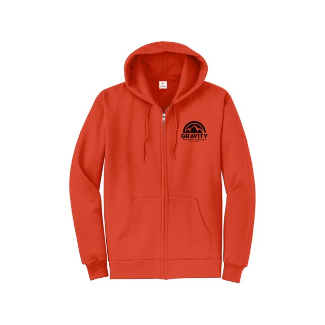 Gravity Outdoor Co. Zip-Up Hoodie - Orange - Black Logo - X-Large