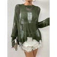 thumbnail image 5 of Women'S Hollow Out Crochet Sweaters Top Long Sleeve Ripped Knit Top Gothic Clothes Concert Outfits Green M, 5 of 9