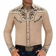 thumbnail image 5 of Western Cowboy Shirt for Men Vintage Spring Fall Long Sleeve Shirts Country Embroidered Button Top Khaki S, 5 of 6