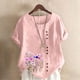 thumbnail image 1 of TaTaai Casual Printed Button Blouse, Women's Short Sleeve Linen Feel T-Shirt, Comfortable Top for All Seasons Gift, 1 of 4
