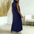 thumbnail image 6 of Laqbezok Women's Sleeveless Maxi Dress, Casual Collared V-Neck Long Gown, Relaxed Fit Side Slit Summer Dress with Pockets, 6 of 8