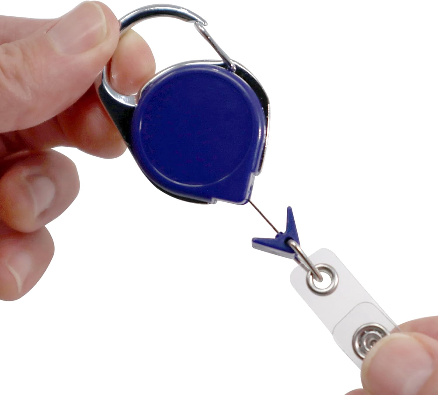 Professional Twist Free Carabiner Badge Reel with Long 34" Reach - Round No Twist Retractable Lanyard Clip for Crafting, Office & Government Premium Badge Holders by Specialist ID (Blue)