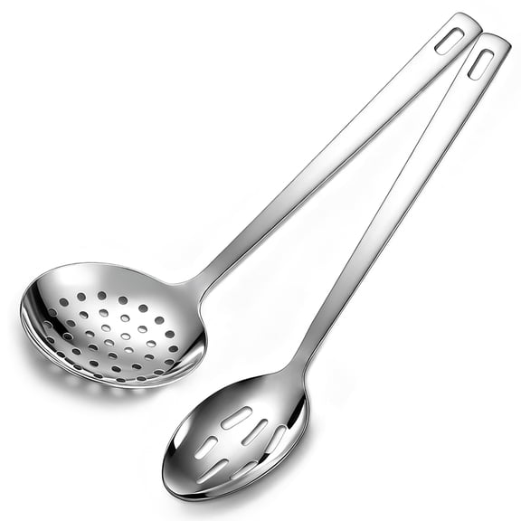 ReaNea Slotted Spoons for Straining Set of 2, Stainless Steel  13" Kitchen Spider Strainer Skimmer Ladle for Straining Pasta, Cooking, Frying, Metal Kitchen Utensils Pasta Spoon