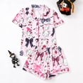 thumbnail image 2 of MEZZALL Women Halloween Pajama Set Lapel Collar Button Down Short Sleeve Top Elastic Waist Shorts Loungewear Set Ghost Print Sleepwear For Party Home Sleeping Holiday 2 Piece Pjs, 2 of 8