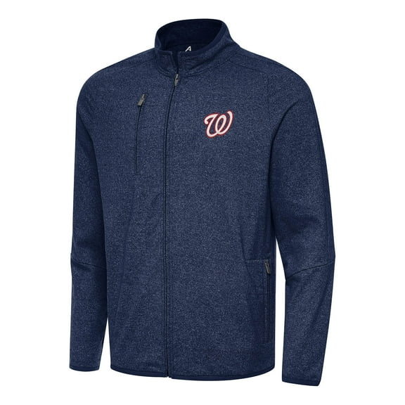 Men's Antigua Heather Navy Washington Nationals Hold-Up Tri-Blend Full-Zip Jacket