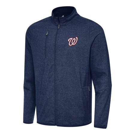Men s Antigua Heather Navy Washington Nationals Hold-Up Tri-Blend Full-Zip Jacket
