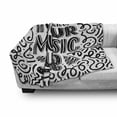 thumbnail image 2 of Rock and Roll Soft Flannel Fleece Throw Blanket, Turn Your Music Vintage Lettering with Curls and Strokes, Cozy Plush for Indoor and Outdoor Use, 70" x 90", Charcoal Grey and White, by Ambesonne, 2 of 5