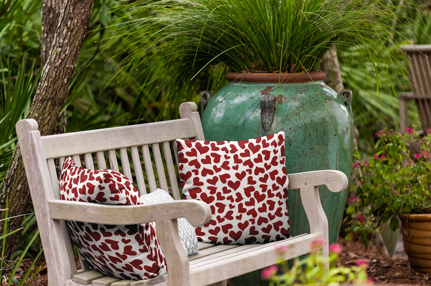 18"x18" Simply Daisy Valentines Patterned Hearts Poly Indoor/Outdoor Pillow, Red Qty 1