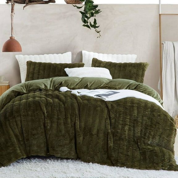 Plush Bedding Fluffy Long Hair Faux Fur Winter Bedding Warm Cuddly Flannel Duvet Cover Green Queen Size