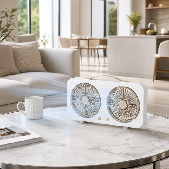 Njoeus Two Head Desktop Fan Five Speeds High Wind Small Fan Delivers Powerful Air Circulation for Desktop or Window Use with Quiet Operation