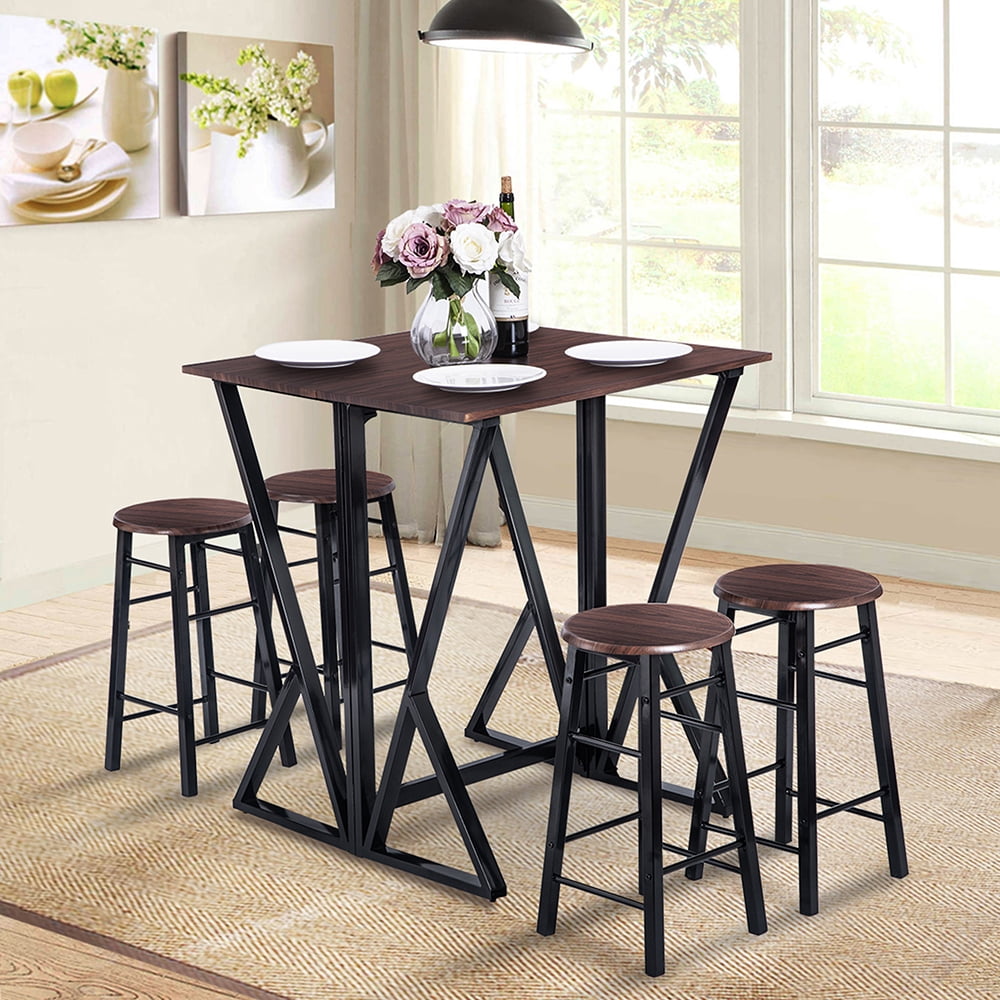 Kepooman 5-Piece Metal Counter Height Dining Set with 4 Bar Stools, Dark Coffee Kepooman 5-Piece Metal Counter Height Dining Set with 4 Bar Stools, Dark Coffee