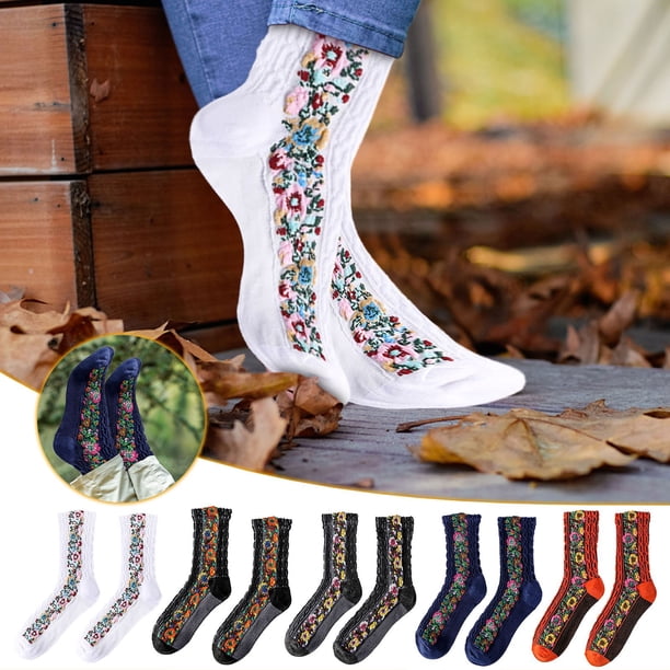Calcetines de invierno de media pantorrilla para mujer con patrón retro en relieve - Calcetines remolques de mezcla de algodón para mujer, regalo casual multicolor mono