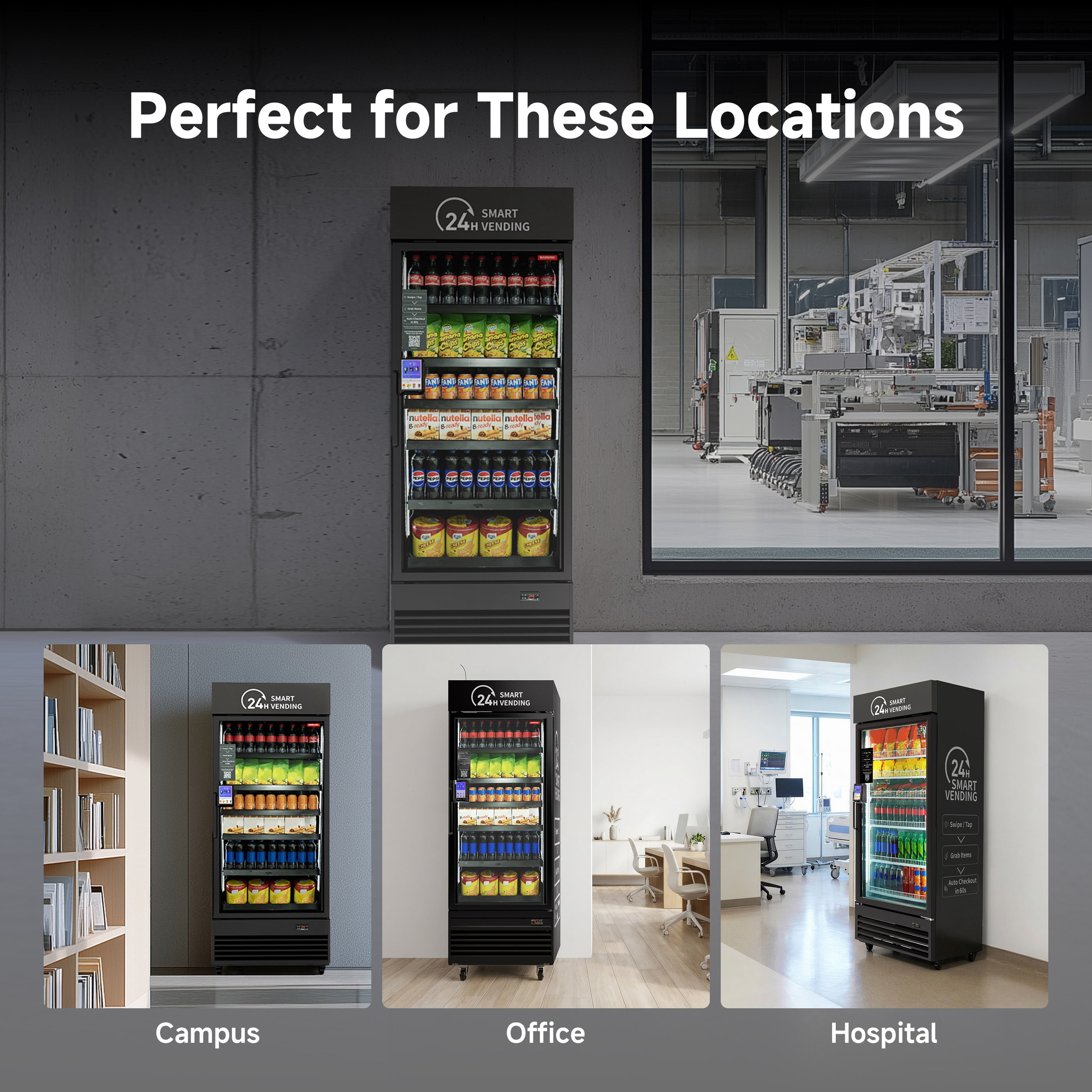 AI Smart Vending Machineor for Business - 24/7 Grab & Go Combo Vending Cashless, APP Control for Office/School/Gym