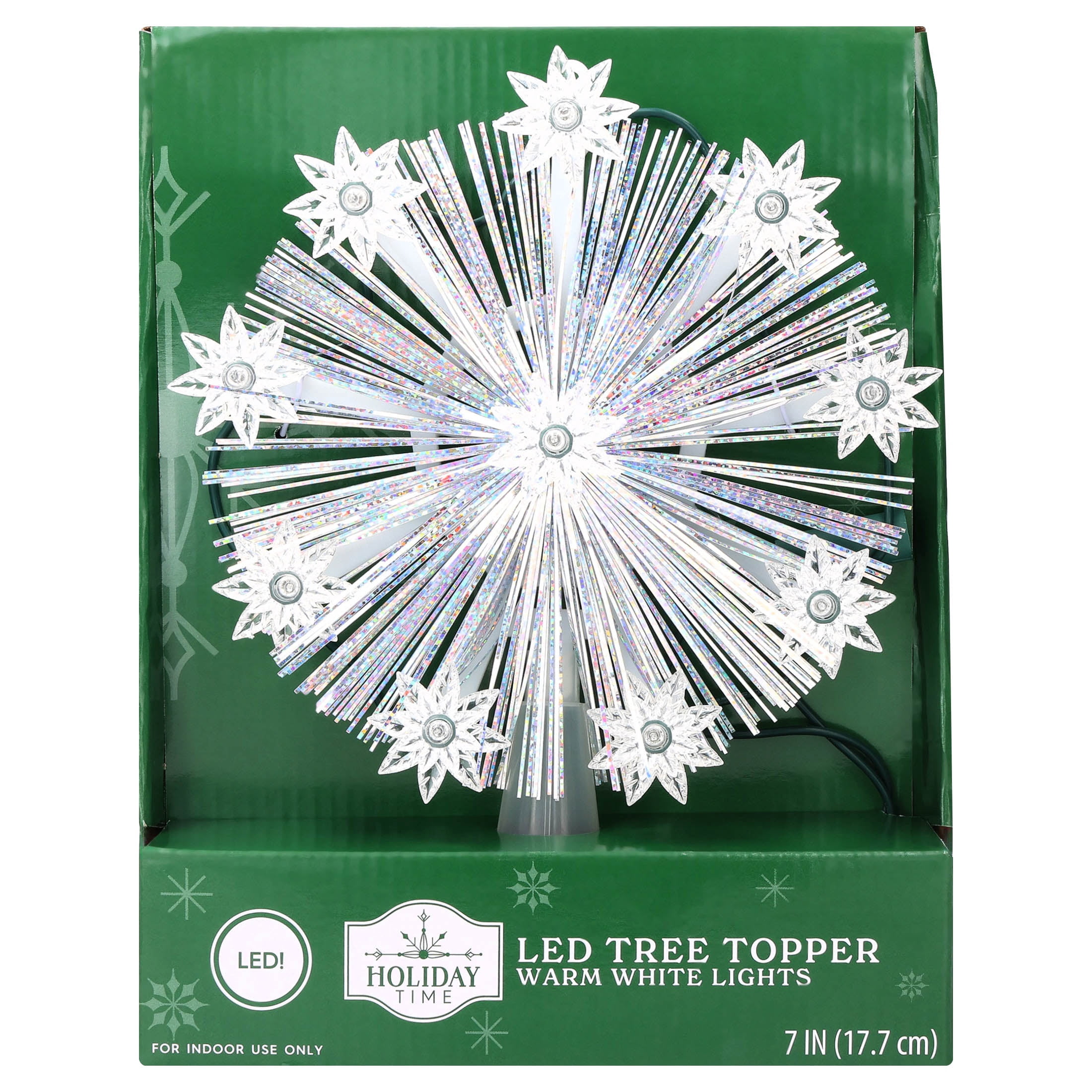 LED 9-Point Tinsel Star Christmas Tree Topper, White, 7", by Holiday Time