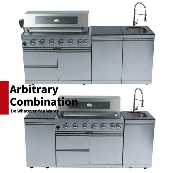 43-Inch 6-Burner 85000 BTU Deluxe Stainless Steel Gas Outdoor Kitchen Bar Barbecue Island Grill    Rotisserie   Granite Countertops   Storage Cabinets & Drawers   Stainless Steel Sink/Faucet