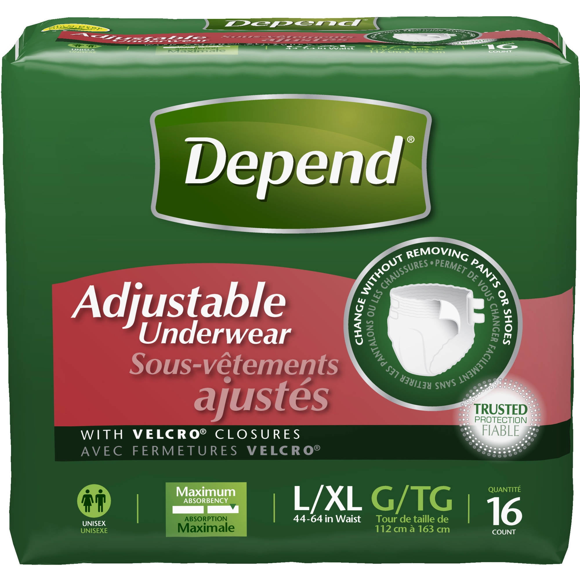 Depend Adjustable Underwear Maximum Absorbency, Large/Extra Large 16