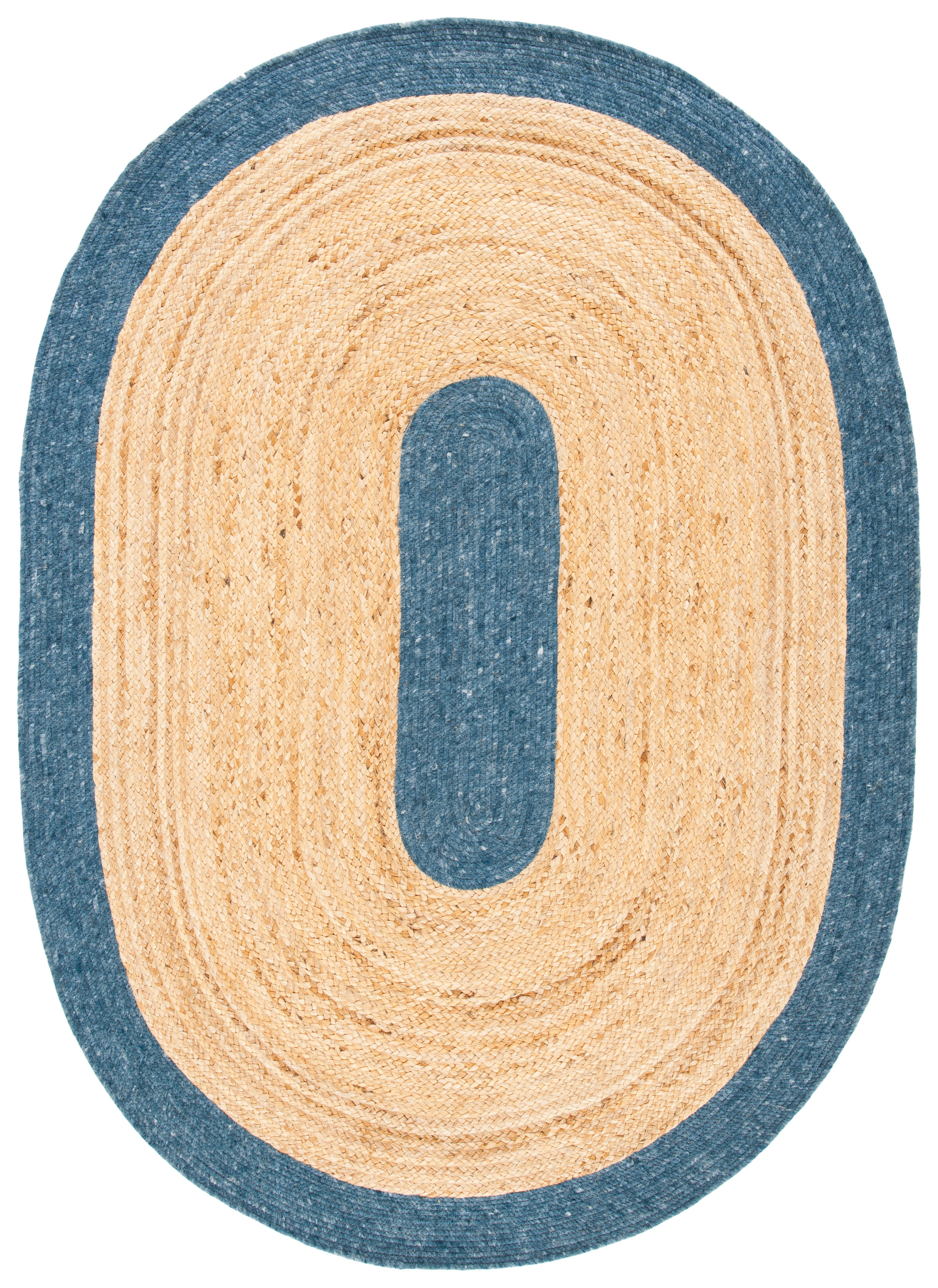 SAFAVIEH Braided Carina Bordered Reversible Area Rug, Navy/Natural, 6' x 9' Oval
