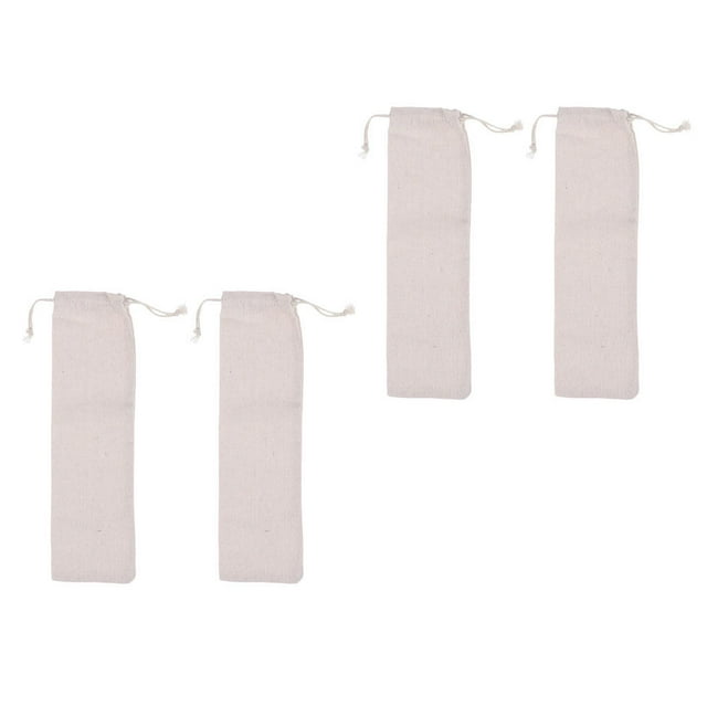 ADDHAT 4Ud Bolsas De Tela Reutilizables Para Almacenaje De Pajillas Y Cubiertos Beige