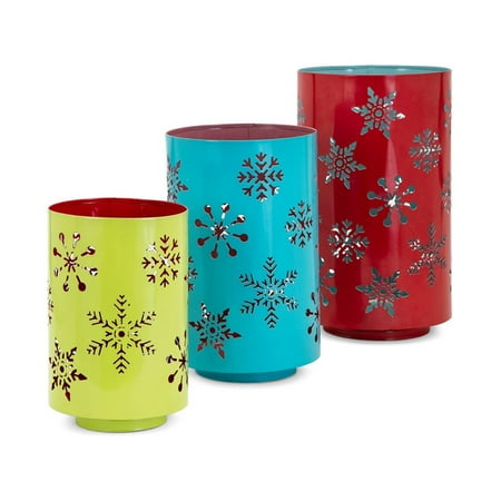 Whimsy Christmas Pierced Snowflake Lanterns - Set of 3 - Muticolor - Benzara