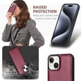 thumbnail image 3 of 2 In 1 Wallet Phone Case for Apple iPhone 14, Detachable Magnetic Back Cover with Cards Holder Zipper Pocket Hand Wrist RFID Blocking Snap Closure Shockproof Case for iPhone 14, Red, 3 of 7