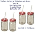 thumbnail image 5 of Farm Fair Jelly Mason Jar With Red Lids and Reusable Straws, Set of 4, 2 With Small and 2 with Large Heart Pattern, Dishwasher Safe Glass, 5 of 5