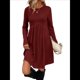 thumbnail image 1 of Vestido de Larga para Mujer, Cuello Redondo, Cintura Alta, Túnica con Bolsillos Vino Tinto L, 1 of 6