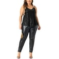 thumbnail image 2 of Agnes Orinda Women's Plus Size Sequin Tops Metallic Sparkle Sleeveless Spaghetti Strap Cami Party Tank Tops 1X Black, 2 of 6