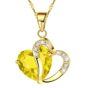 KATGI Fashion Austrian Medium Yellow Crystal Heart Shape Pendant Necklace, 18" Chain