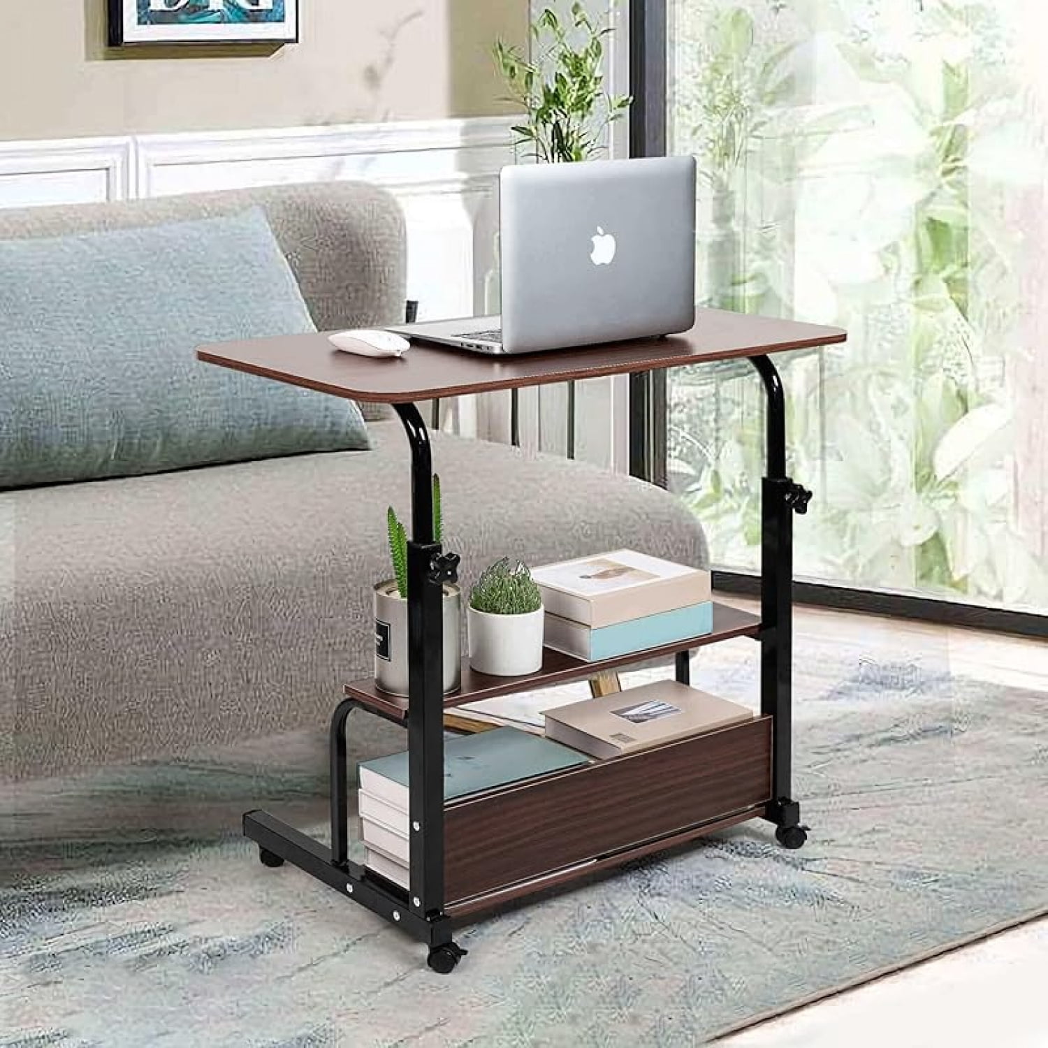 Adjustable Height Mobile Computer Desk for Small Space Rolling Writing with Wheels Corner Home Office Study Portable Bedrooms Work Desk Standing Desk