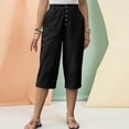 thumbnail image 5 of Yteetum Capris for Women with Pockets Summer Elastic Waist Button Lounge Capri Pants Womens Casual Solid Loose Fits Lightweight Comfy Cropped Pants, 5 of 9