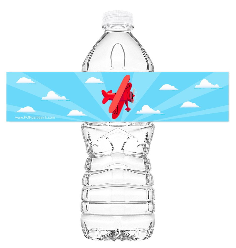 Red Airplane Bottle Wraps Set of 20 Airplane Water Bottle Labels