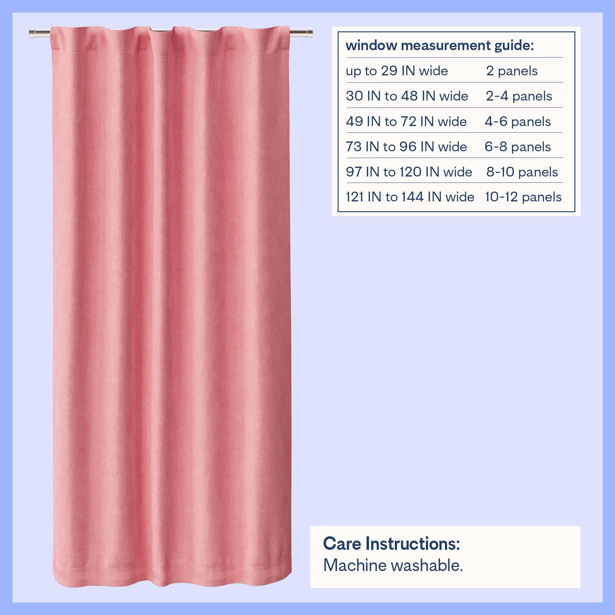Mainstays Kids Pink Solid Ribbed Corduroy Blackout Rod Pocket with Back Tabs Single Curtain Panel, Set of 1, 38" W x 63" L