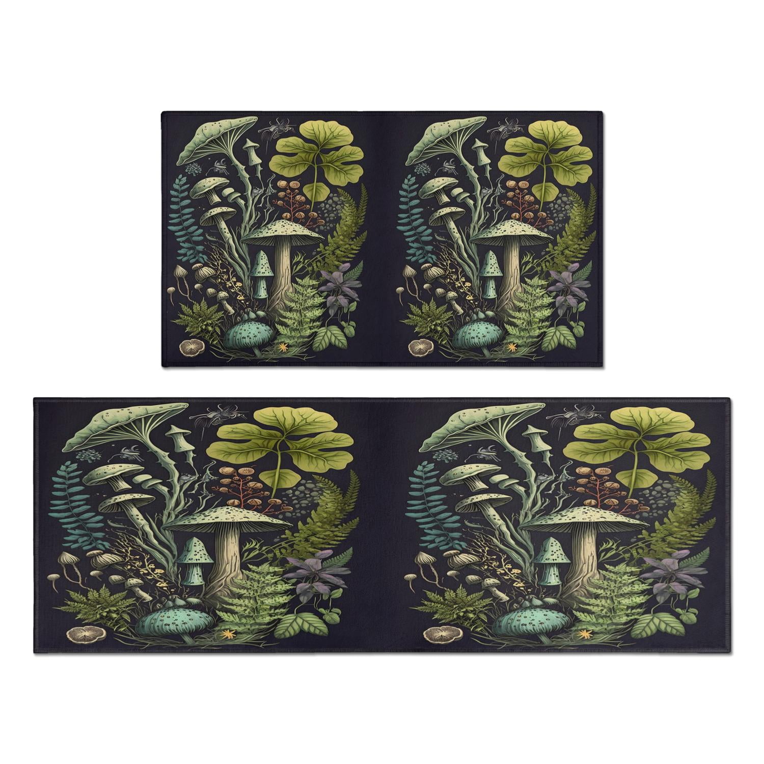 Adorable Red Mushroom Kitchen Rugs & Mats, Set of 2, Non-Slip & Cushioned - Perfect Boho Decor for Kitchen, Sink, Laundry, Bathroom - Enhances Home Ambience, Sizes 17x30 & 17x47 inches