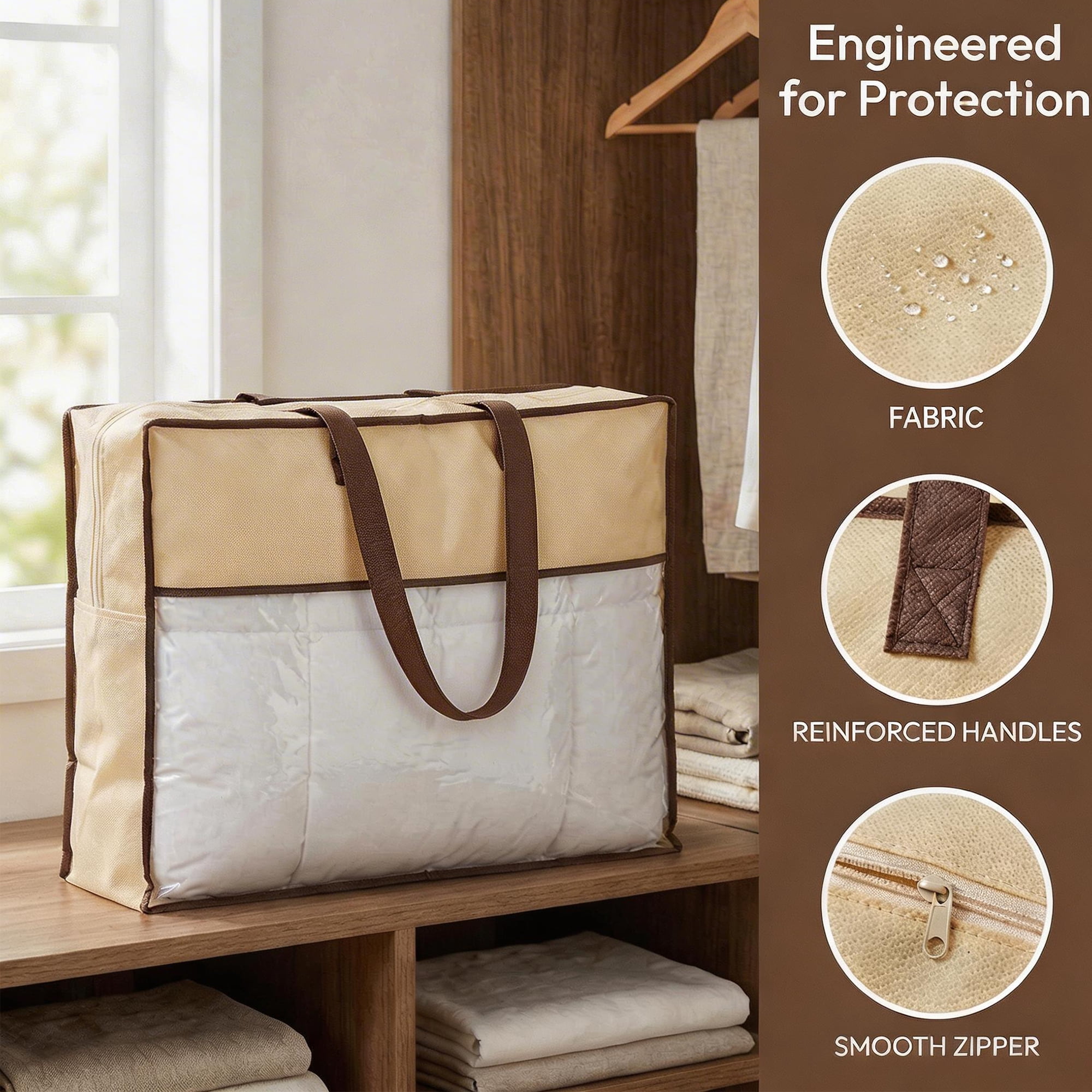 Unique Bargains Storage Bag for Organizing Clothing with Handles Beige 17.7"x21.7"x5.9"