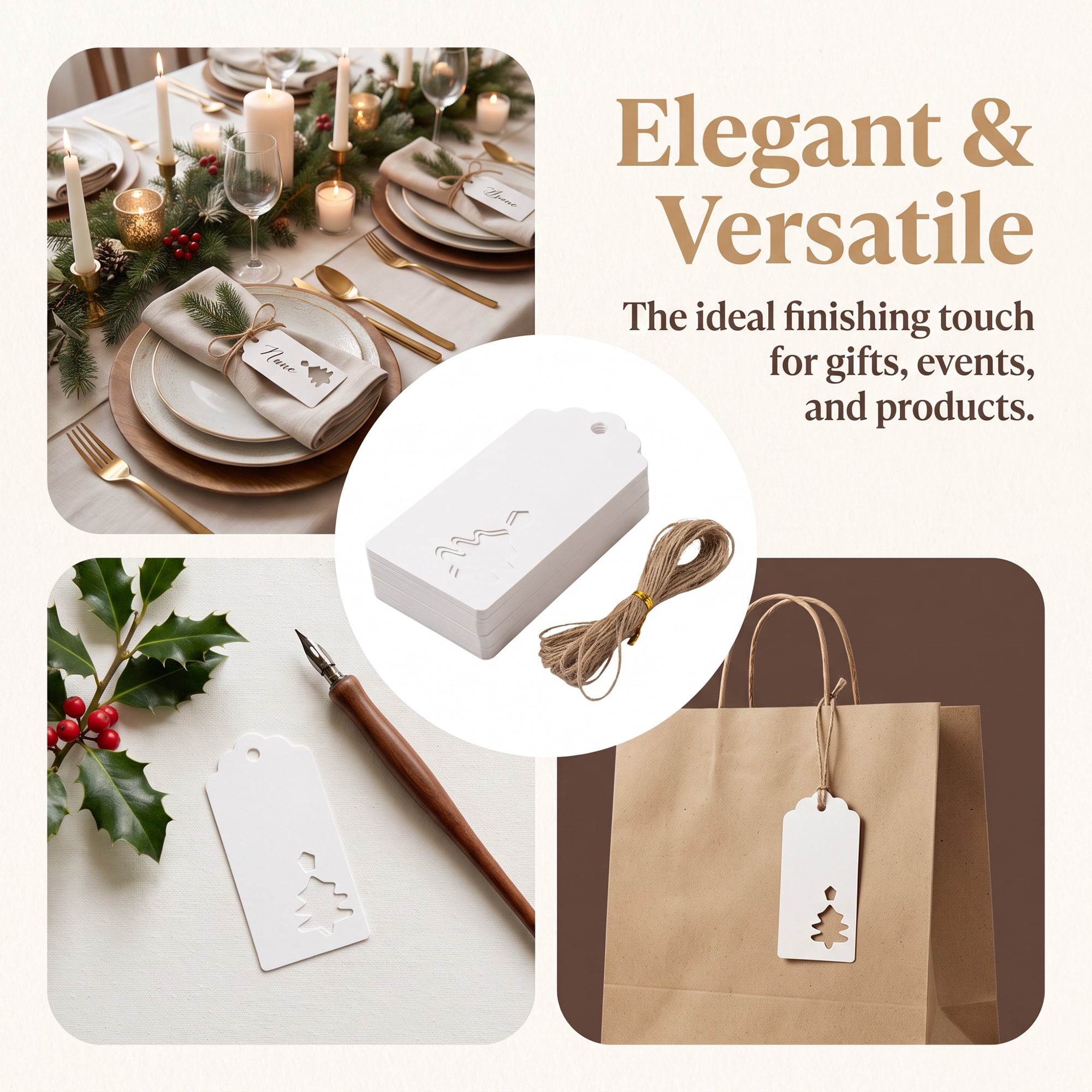 Unique Bargains Thick Presentation Gift Wrapping Tags for Events 1.8" x 3.7" White Tree