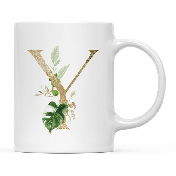 Koyal Wholesale Ceramic Coffee Mug, Exotic Tropical Monogram, Letter Y