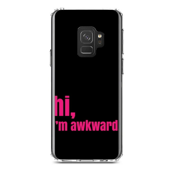 DistinctInk Clear Shockproof Hybrid Case for Samsung Galaxy S9 (5.8" Screen) - TPU Bumper, Acrylic Back, Tempered Glass Screen Protector - Black Hot Pink "hi, I'm awkward."