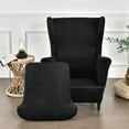 thumbnail image 2 of NAMZI 2 Sets Velvet Stretch Wingback Chair Sofa Slipcover Solid Color Plush Sofa Cover Furniture Protector Couch Soft with Elastic Bottom, Black, 2 of 5