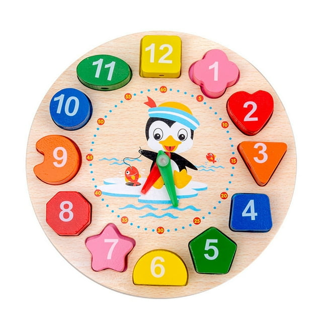 BINGLI Clearance! Wooden Shape Color Sorting Clock – Teaching Time Number Puzzle Stacking Sorter Jigsaw Early Learning Educational Toy Gift for 1 2 3 Year Old Kids