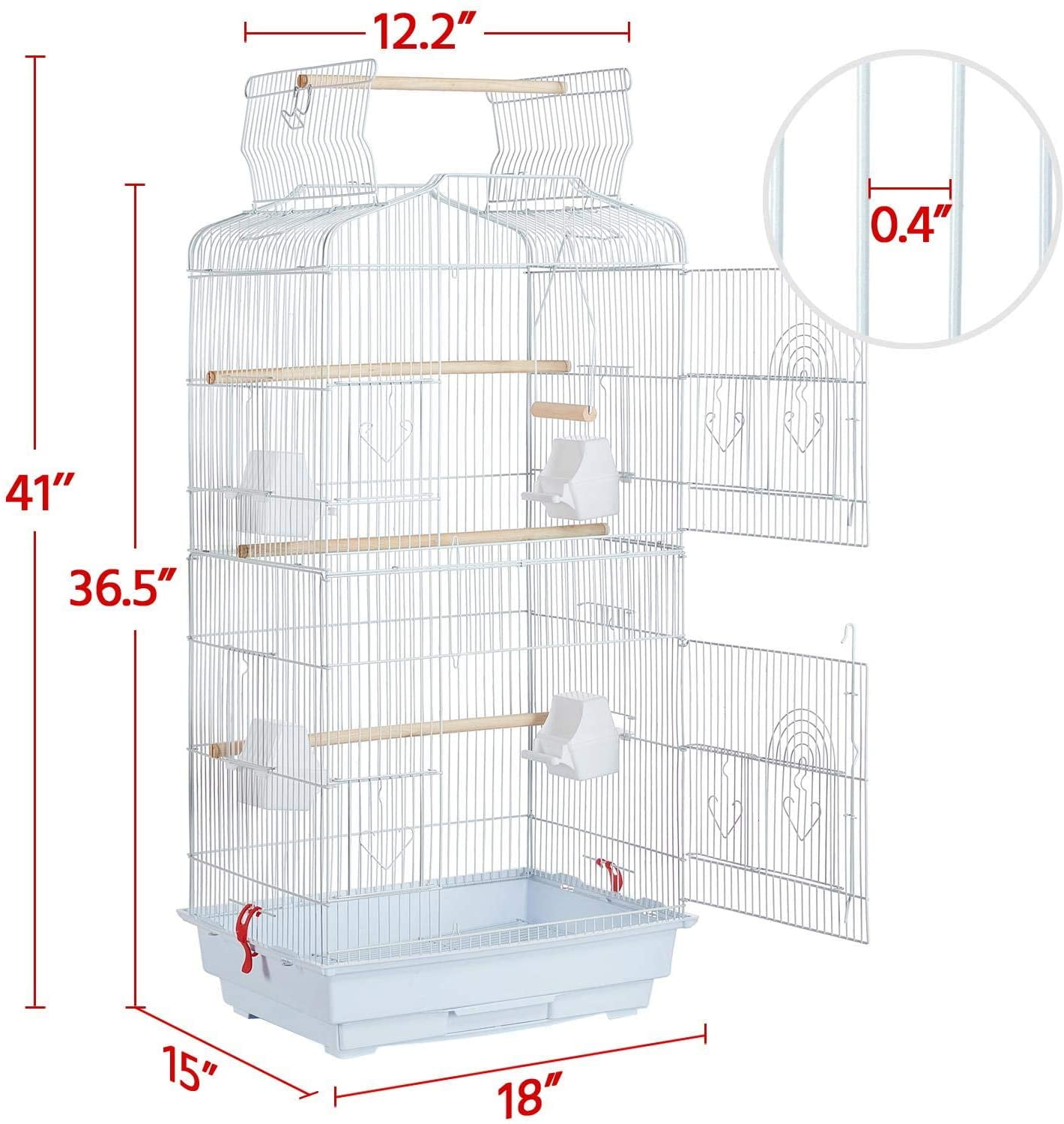 36-inch Portable Hanging Travel Open Top Bird Flight Cage for Parakeets Finches Canaries Lovebirds Small Quaker Parrots Cockatiels Budgie Green Cheek Conure