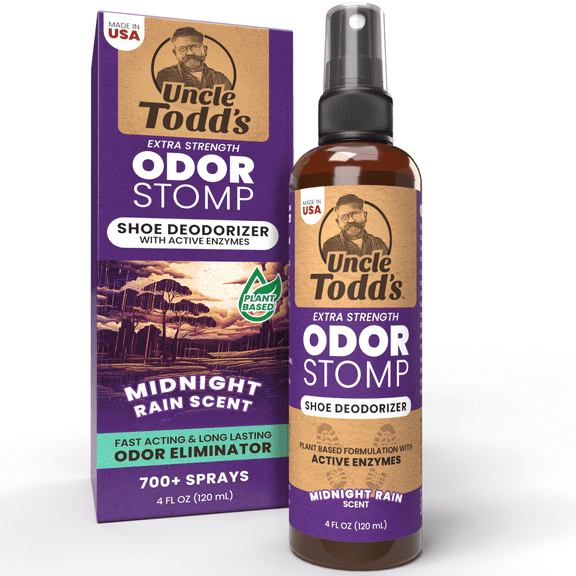 Uncle Todd's Odor Stomp Shoe Deodorizer - Proven & Powerful Enzyme Formula for Odor Elimination in All Footwear (Midnight Rain)