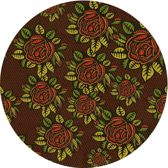 Ahgly Company Machine Washable Indoor Round Transitional Dark Yellow Green Area Rugs, 3' Round