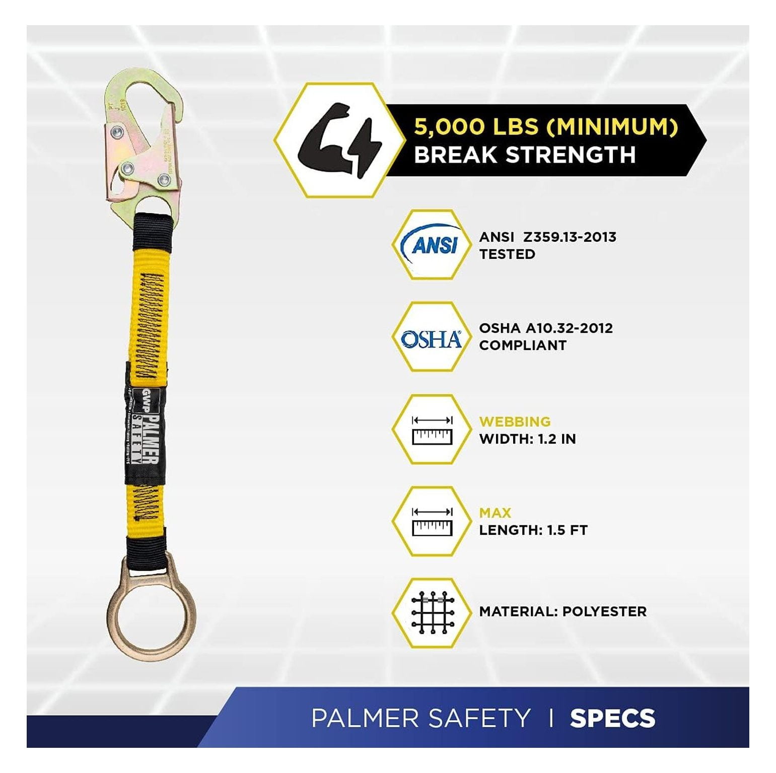18" D-Ring Extender Fall Protection with 3/4" Snap Hook and D-Ring, Polyester Webbing with Chafe Guard, OSHA/ANSI Compliant (2-Pack)