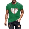 thumbnail image 2 of Afelkas Men's Game Day T-Shirt Baseball Heart Graphic Short Sleeve Tee Sports Fan Top Distressed Stitches Casual Design Green,XXXL, 2 of 5