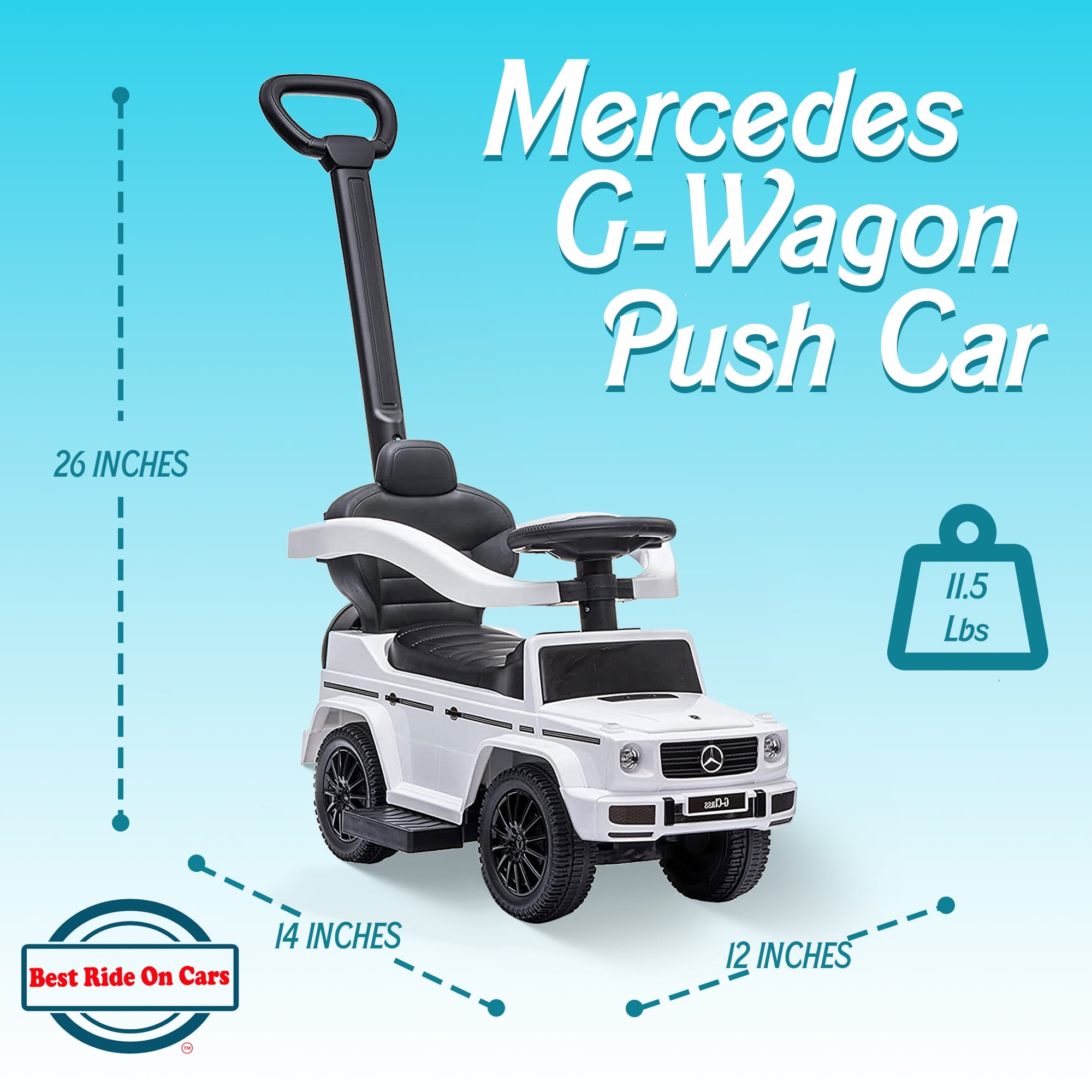 Best Ride On Cars Kids Stroller Mercedes G-Wagon 3 in 1 Push Car, White