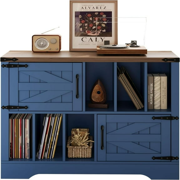 39in Large Vinyl Record Storage, Record Player Stand Turntable Stand, Vinyl Holder Turntable Stand End Table Storage Rack Farmhouse Wood Turntable Record Player Stand with Storage Cabinet