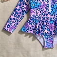 thumbnail image 6 of Girls Long Sleeve Rash Guard Swimsuit, Summer Leopard Butterfly Print Zip Front One Piece Bathing Suit, Kids UPF 50+ Swimwear for Beach Pool(Purple,5-6 Years), 6 of 7