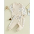 thumbnail image 3 of BblyThe 0-3T Toddler Baby Boys Fall Outfits Checkerboard Patchwork Long Sleeve Sweatshirts and Elastic Waist Pants Outfits, 3 of 9