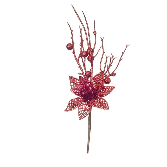 Darice Red Glitter Poinsettia Pick 2.75 to 4 X 13.8 Inches