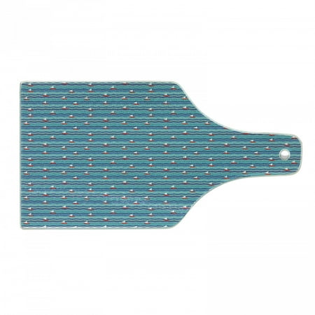 

Nautical Cutting Board Simplistic Design Sail Boats on Abstract Wavy Background in Aqua Color Palette Decorative Tempered Glass Cutting and Serving Board in 3 Sizes by Ambesonne